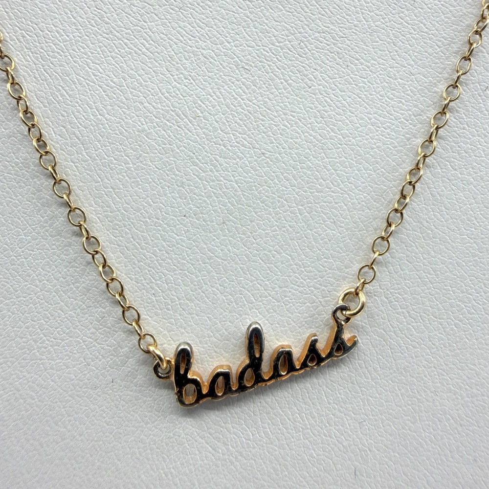 Y2K Gold Tone Badass Word Pendant Necklace Dainty Chain Statement Gift Bohemian